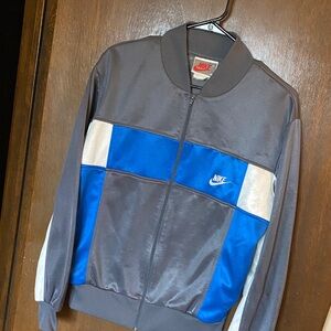 Vintage Nike Men's Gray and Blue Track Jacket